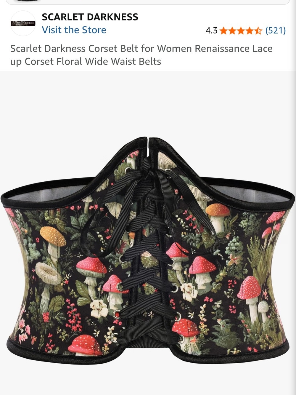 Gorgeous Floral Mushroom Lace-Up Waist Cincher Corset - Black